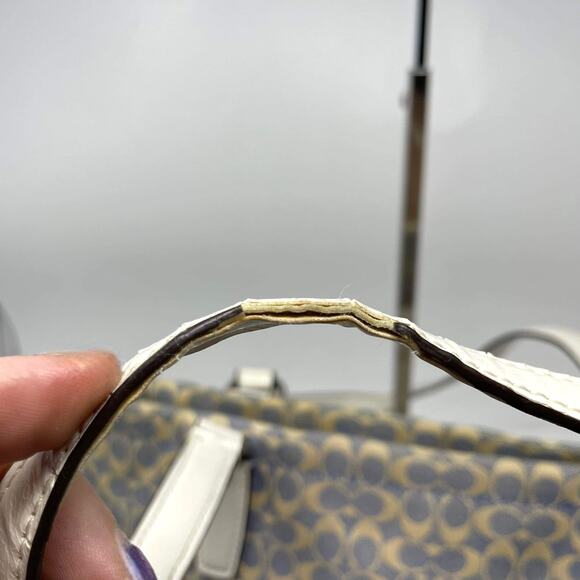 COACH Blue White Leather Monogram Signature Stripe Tote - Picture 7 of 10